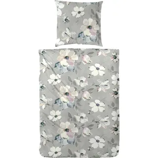Westminster Satin Bettwäsche 135x200 Blüten Blumen flieder grau natur 242003-51 - Grau, Violett