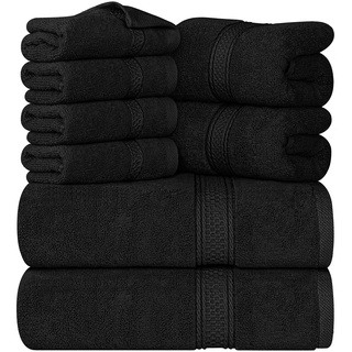 Utopia Towels - 8 teilig Handtücher Set aus Baumwolle mit Aufhänger - 2 Badetuch, 2 Handtücher und 4 Washclappen - (Schwarz)