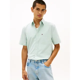 Kurzarmhemd TOMMY HILFIGER "LIGHT OXFORD SOLID", Herren, Gr. L, N-Gr, grün (crushed mint), Web, Obermaterial: 97% Baumwolle, 3% Elasthan, regular fit normal, Hemden Kurzarmhemd, regular fit, Button-down-Kragen