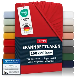 Blumtal® 2er Set Spannbettlaken 160x200x30cm aus Microfaser - Oekotex zertifiziertes Bettlaken Spannbettlaken in Rot