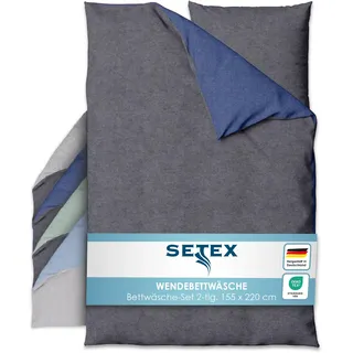 Setex Wendebettwäsche 155x220 cm - 2-teiliges Bettwäsche-Set in ansprechendem Dunkelgrau-Dunkelblau-Design, Inklusive Bettdeckenbezug und Kissenbezug (80x80 cm), Aus 90% Baumwolle/10% Polyester