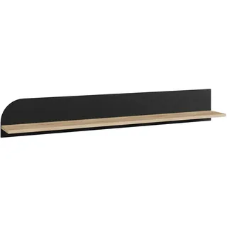 Forte AURIQUET Wandregal 170, Japandi STL Wandpaneel mit einseitig Abgerundeter Ecke, Holzwerkstoff, Wildeiche Natur Holzdekor/Schwarz, 169 cm breit x 25,6 cm hoch x 21,9 cm tief