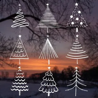 Younikat Fensterbild Winter I 9 Tannenbäume in weiß I Weihnachten I statisch haftend I wiederverwendbar I dv1514