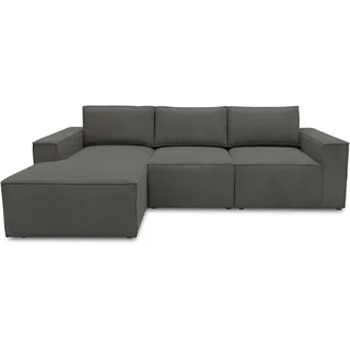 DOMO. collection Ecksofa Calnu, Couch in L-Form mit Cordstoff, Modulsofa mit Taschenfederkern, Sofa, Polsterecke, Eckcouch, Longchair Links, 273 x 172 x 85 cm (BxTxH), dunkelgrau