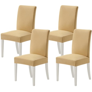 MIULEE Stuhlhussen 4er Set Stretch Abnehmbare Esszimmerstühle Waschbarer Dauerhaft Moderne Hussen Pflegeleichte für Küche Wohnzimmer Restaurant Bankett Familie Party,Beige