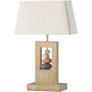 Tischleuchte , Beige , Holz, Textil , 13x46x30 cm , Lampen & Leuchten, Innenbeleuchtung, Tischlampen, Tischlampen