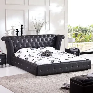 JV moebel Chesterfield Big Bett XXL Kopfteil Betten Polster Hotel Samt Schwarz Stoff Ohren schwarz