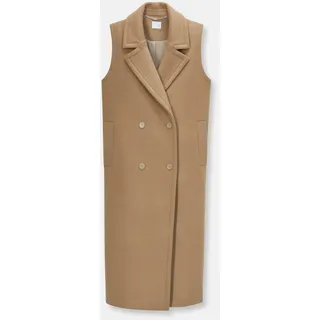 Kurzweste MADELEINE "Longweste mit kuscheligem Fake fur Ärmellose Longweste im Mantel-Look", Damen, Gr. 42, beige (caramel), Obermaterial: 80% Wolle WO. 20% Polyamid PA., Modern, Westen Kurzweste