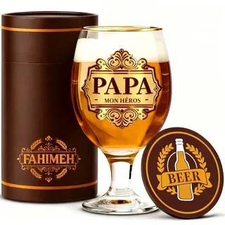 FAHIMEH Papa Geburtstagsgeschenk, Bierglas, 330ml, für Vatertag Weihnachten, Von Tochter und Sohn Personalisierte Männer Geschenkideen