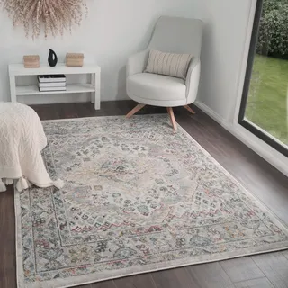 livabliss Casablanca Vintage groß - Wohnzimmer 160x213 cm, Esszimmer, Schlafzimmer, Orientalischer e Boho Style - Carpet Living Room, Bunter Muster, Taupe und Creme