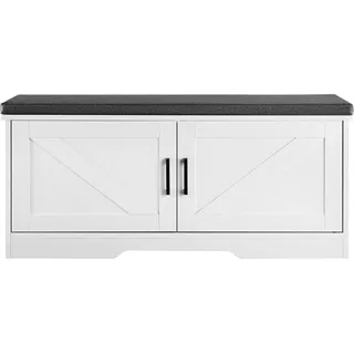 Schuhaufbewahrungsbank, 1000 x 355 x 460 mm Schuhregal mit gepolstertem Sitzkissen, Flurbank mit 2 Flügeltüren und höhenverstellbarem Regal, für Flur, Wohnzimmer, Schlafzimmer, weiß + schwarz - Weiß, Schwarz