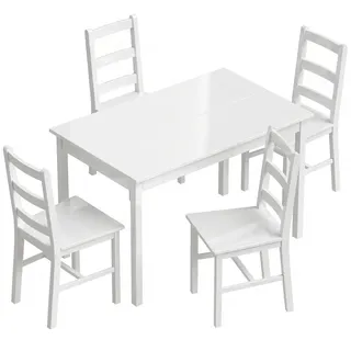 Homcom Essgruppe 5er Set Kiefernholz Weiß , Holz , Echtholz,Kiefer , Rechteckig , eckig , 73x75x118 cm , Esszimmer, Bänke, Tischgruppen & Eckbankgruppen