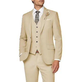 Wangyue Herrenanzug, 3-teilig, schmale Passform, Anzug für Herren, formeller Business-Anzug, Hochzeit, Bräutigam, Abschlussball, Smoking, Dinner-Party, Champagner, XL