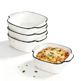Keramik-Auflaufformen, 4er-Set – quadratische Einzelportions-Törtchenformen – kleine Auflaufform (400 ml) mit Griff – Keramik-Backformen für die Heißluftfritteuse