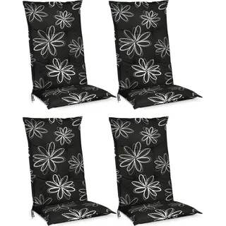 Beautissu 4er Set Hochlehner Auflage Flores 120x50x6cm - Schwarz