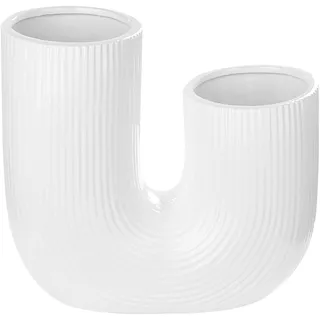 Beliani Blumenvase MITILINI Steinzeug 23 cm Weiß