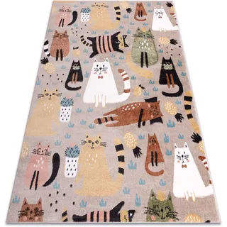 RugsX Teppich Fun Kittens Kinderteppich für Babyzimmer, Spielteppiche, Kinderzimmer, Moderne, Katzen beige 160x220 cm