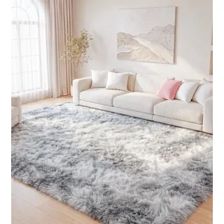 MARATIP Teppich Wohnzimmer Batik Hellgrau 120x160 cm Flauschig | Hochflor-Teppich, waschbar, rutschfest, kuschelig. Ideal für Schlafzimmer, Arbeitszimmer und Kinderzimmer.