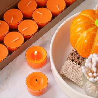 LETINE Zimt Kürbis Duftkerze Teelichter 14 Stück | Orange Palmwachs Duftteelichter, 6 Stunden Brenndauer, Duftkerzen Scented Candle, Rauchfrei & Langanhaltend für Herbst, Halloween & Weihnachten
