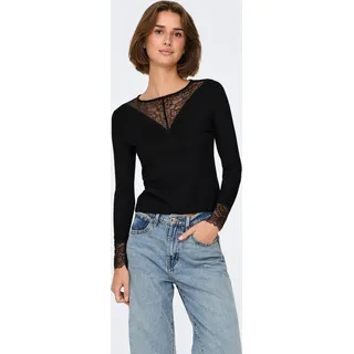 Top Neckholder Spitzen-Details Langarm Regular Fit | XS - Schwarz