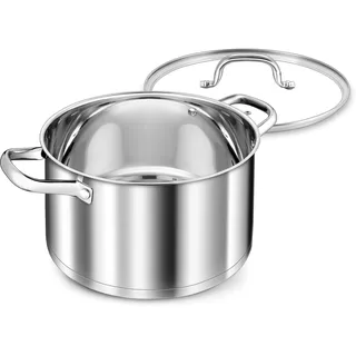 TEAMFAR Kochtopf Groß, 7,6 Liter Edeastahl Topf Suppentopf Induktion, Glasdeckel, 3-Lagen Boden für alle Herdarten, 26cm Nudeltopf Fleischtopf zum Kochen, Unbeschichtet & Ungiftig, Spülmaschinenfest