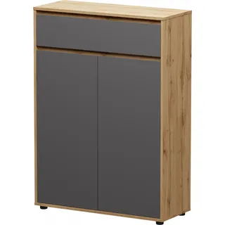 nabbi Zweitürige Kommode mit Schublade Norman CH-2D/1DR – Graphitgrau / Wotan-Eiche - Grau