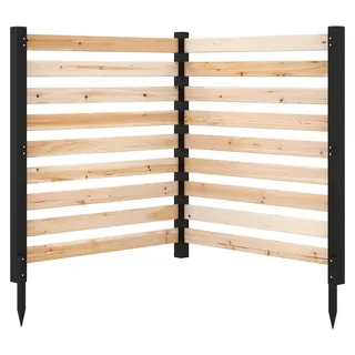 KOMFOTTEU Gartenzaun 2-teilig, Sichtschutzzaun aus Holz mit 3 Erdspießen, Outdoor Klimaanlagenzaun, freistehender Sichtschutz für Mülleimer, Klimaanlage, Poolausrüstung, Steckzaun für Garten, Terrasse - Naturbelassen