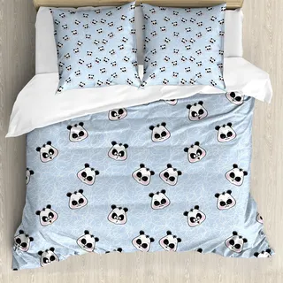 ABAKUHAUS Panda Bettbezug, Lustiges Cartoon-Panda-Baby, Milbensicher Allergiker geeignet mit Kissenbezügen, 200 cm x 200 cm - 80 x 80 cm, Blau Schwarz