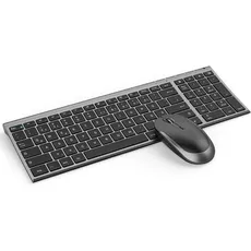 Seenda Kabellos Tastatur Maus Set, 2,4 GHz kabellos, Ultra-Dünne Wiederaufladbare, Wiederaufladbare Aluminium Tastatur, Leise Deutsches Layout QWERTZ für PC, Desktop, Notebook, Laptop (Grau)