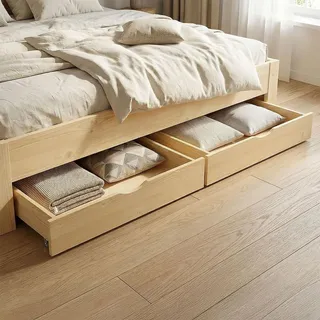 Homestyle4u Bettschubkasten Natur 173 x 63 , Braun , Holz , Schlafzimmer, Betten, Bettgestelle- Einzelteile, Bettkästen