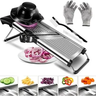 Multifunktioneller Gemüseschneider, rostfreier Stahl, 5-in-1 Mandoline, Gemüseschärfer, rasp für Gemüse, Kommisschärfer, Zwiebelschärfer, Küchenmesser, verstellbar, rostfreier Stahl mit Schärfe