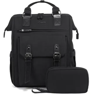 LOVEVOOK Rucksack Damen Groß, 18 Zoll Wasserdicht Reiserucksack Handgepäck Backpack Flugzeug Schwarz mit Datenkabel-Beutel, Laptoptasche Rucksäcke Tagesrucksack für Schule Uni Business Reise