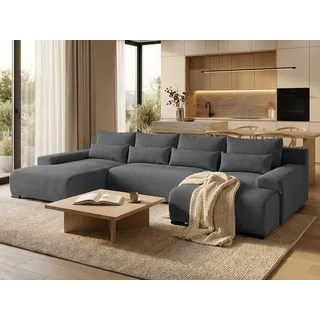 beautysofa Ecksofa BENNY Dunkelgrau U-Form Modernes Polstersofa mit Schlaffunktion und Bettkasten - Dunkelgrau