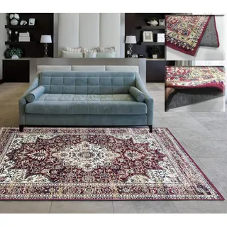 Tadi & Imperio1979 Klassischer sehr dünner Teppich für Flur, Schlafzimmer und Flur, traditionell, elegant, Farben Rot, Taupe, Grün, Gold.