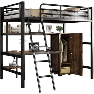 Urban Meuble Hochbett Mit Bücherregalen, Schreibtisch und Kleiderschrank Schwarz , Metall, Holzwerkstoff , Rechteckig , Babymöbel & Kindermöbel, Kinderzimmer & Jugendzimmer, Kinderbetten, Hochbetten