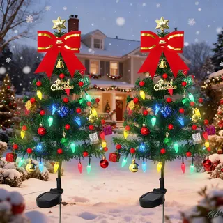 Dremisland 2 Set Solar Weihnachtsbaum mit Beleuchtung 40 LED Lichterkette Künstliche Weihnachtsbäume Weihnachtsdeko Aussen Kleiner Weihnachtsbaum Künstlich Geschmückt Garten Yard Weihnachten Dekor