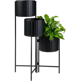 Ambia Home Blumentopf , Schwarz , Metall , Uni , 37x65x37 cm , Abstufung auf der Innenseite , Dekoration, Blumen & Blumentöpfe, Übertöpfe