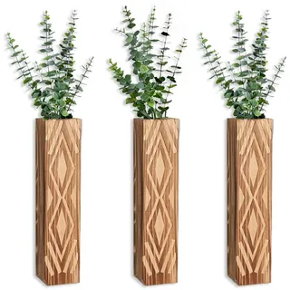 Tissting 3 Pcs Holz Wandvase, Wand Pflanzgefäß Wandbehang Blumenvase Container für Zimmerpflanzen, Bauernhaus Wandbehang Dekoration für Trockenblumen Und Künstliches Dunkelbraun