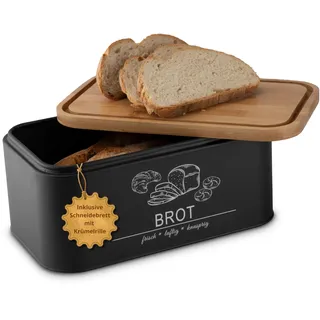 Brotkasten mit Schneidebrett - frisches Brot länger genießen - Brotbox zur einfachen Brotaufbewahrung - Brotkorb modern Schwarz - Brot Aufbewahrungsbox - Bread Box - MNKsolution