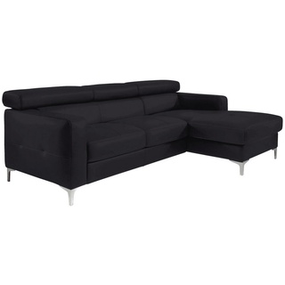 Livetastic Ecksofa Schwarz, Leder, Kombination Echtleder/Lederlook, Rindleder, 4-Sitzer, Ottomane rechts, L-Form, 226x169 cm,