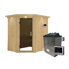 KARIBU Sauna »Vijandi«, inkl. 9 kW Saunaofen mit externer Steuerung, für 3 Personen - beige