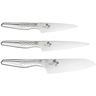 KAI Seki Magoroku Shoso Messer 3er Set - Allzweckmesser 12 cm, Allzweckmesser 15 cm, Santoku 16,5 cm - 5CR15MoV Stahl 56 (±1) HRC - 18-8 Edelstahl Griff Rautenmuster - Made in Japan