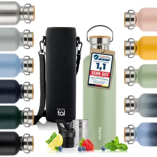 Blumtal Thermosflasche 1L - doppelwandige Trinkflasche Edelstahl 1L - Isolierflasche 1L BPA frei - Edelstahl Trinkflasche/Teeflasche - Trinkflasche Thermo 1L - Thermosflasche 1 Liter - Summer Green