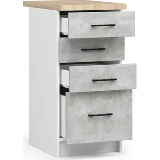 BDW Küchenschrank, Schrank Küche mit Arbeitsplatte, Tür, Schublade, Weiß / Beton - Weiß