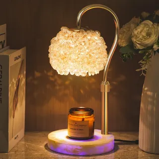 Kerzenwärmer-Lampe mit Timer & RGB-Beleuchtung – Dimmer, elektrische Wachswärmer-Lampe mit Kristallschirm, höhenverstellbar mit 2 Glühbirnen für Glasgefäßkerzen, Geschenk für Mütter & Frauen (Weiß)