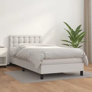 vidaXL Boxspringbett mit Matratze Weiß 100x200 cm Kunstleder