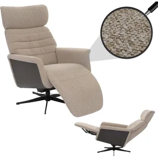 MCA Relaxsessel HWC-N56, Fernsehsessel Liegesessel Fußstütze drehbar Bouclé Stoff Holz Stoff braun, Holz grau - Braun
