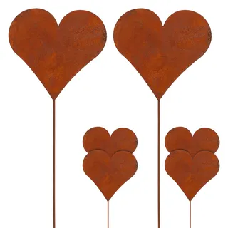 Cepewa Gartenstecker Rusty 6er Set Herzmotiv im Rost-Design H 35 cm aus Zink Gartendekoration (1 x 6er Set Gartenstecker Herz)