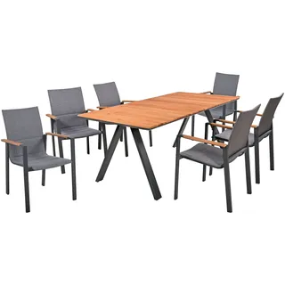 Garden Pleasure Garten-Essgruppe »DAVINA« 7 Stk. tlg. mit platzsparenden Stapelstühlen, grau