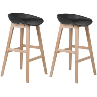 BELIANI Barstuhl 2er Set Schwarz Kunststoff-Sitzschale mit Hellen Holzbeinen Fußstütze Sitzhöhe 72 cm ohne Lehne Modernes Design Barhocker Tresenhocker - Schwarz, Braun